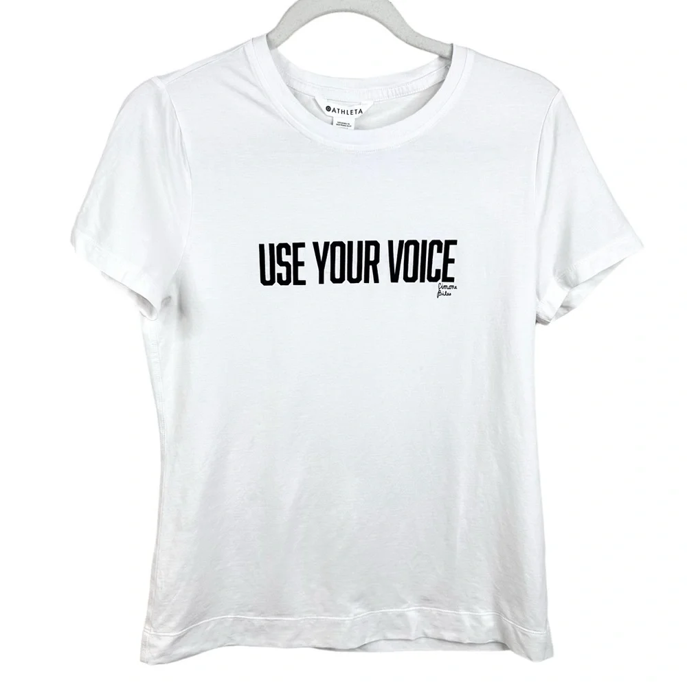 Athleta Outbound Tee Simone Biles Use Your Voice Bright White Top Small - Picture 1 of 14